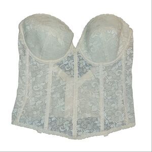Vintage Union Made Carnival Lingerie Boudior Ivory Lace Corset Bustier 38C